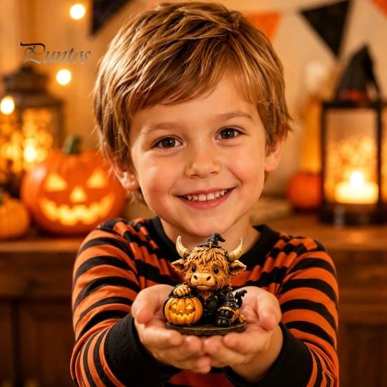 Halloween-Schmuckset Schottische Hochlandkuh Adventskalender, 24-Tage Countdown-Box Geschenk mit 24 Stück Figuren, Gruselige Dekorationen für Kinder