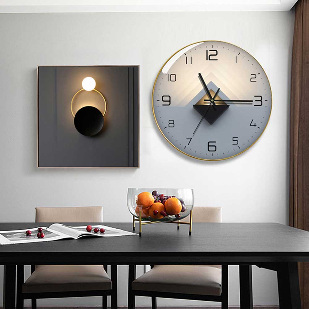 Glass Wall Clock Modern Design Geometric Series Art Round Mute Creative Hanging Home Living Room Bedroom Decoration 12 Inch