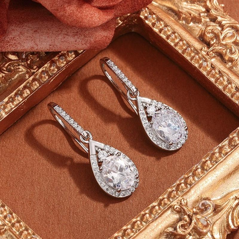 Classic AAA Pear Cubic Zircon Sterling Silver Drop Earrings for Women White Crystal Wedding Gift Wholesale