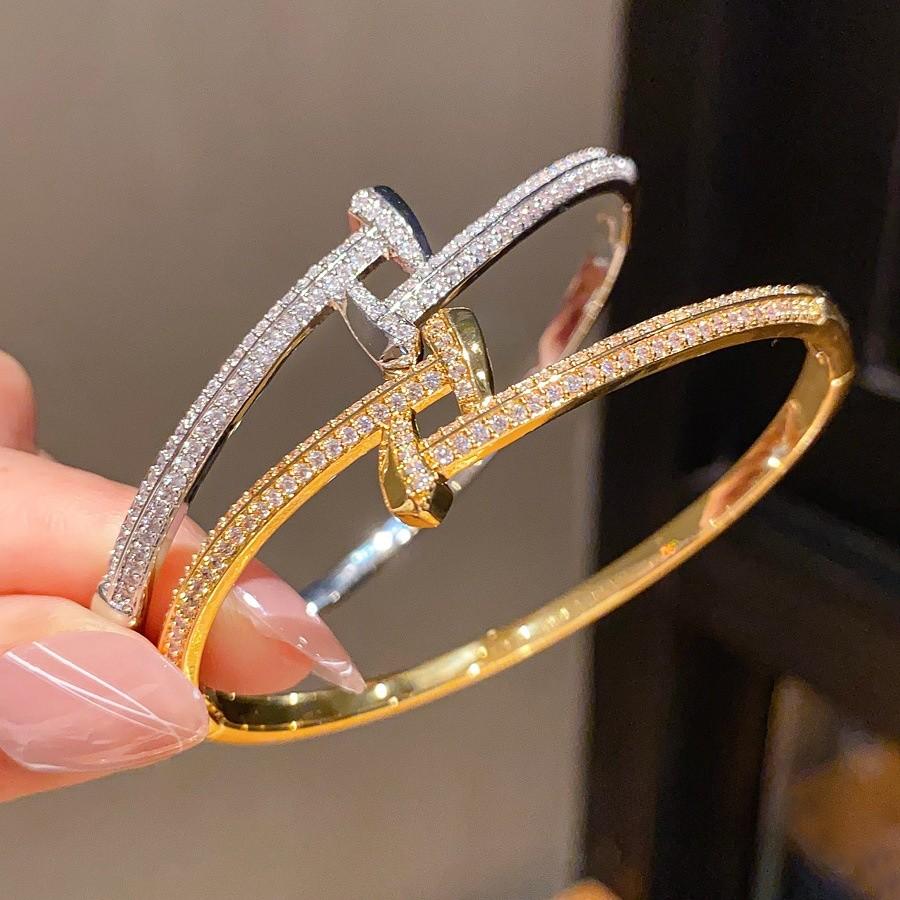 Light Luxury Geometric Zircon Cuff Bracelet With 18k Gold Plating For Women