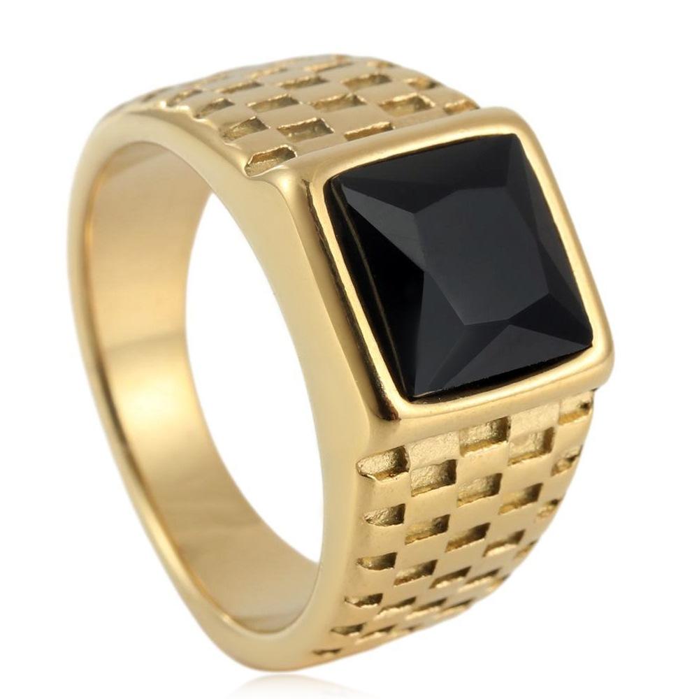 New European and American simple gold gemstone titanium steel ring for men and women