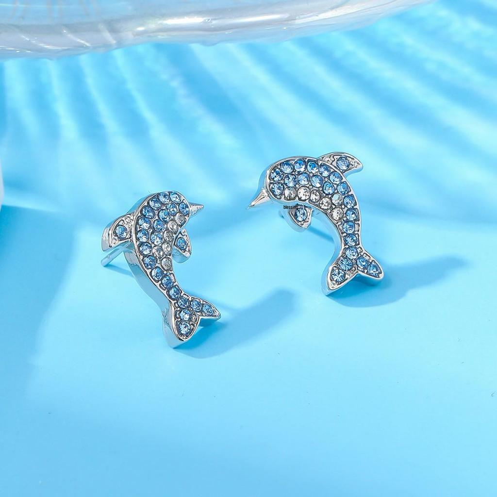 Creative Cute Cartoon Blue Dolphin Earrings