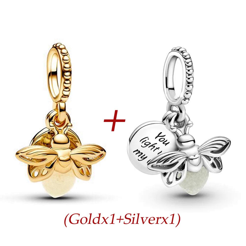 Summer Glow-in-the-dark Firefly Charm Pan Bracelet DIY Silver Gold Plated Women Jewelry Gift for Her