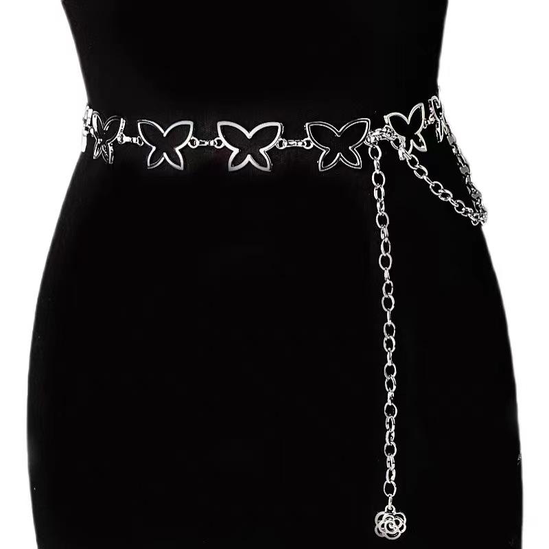 Bohemia Retro Silver Color Metal Butterfly Tassel Waist Chain for Women Bikini Skirt Temperament Body Jewelry Belt Accessory