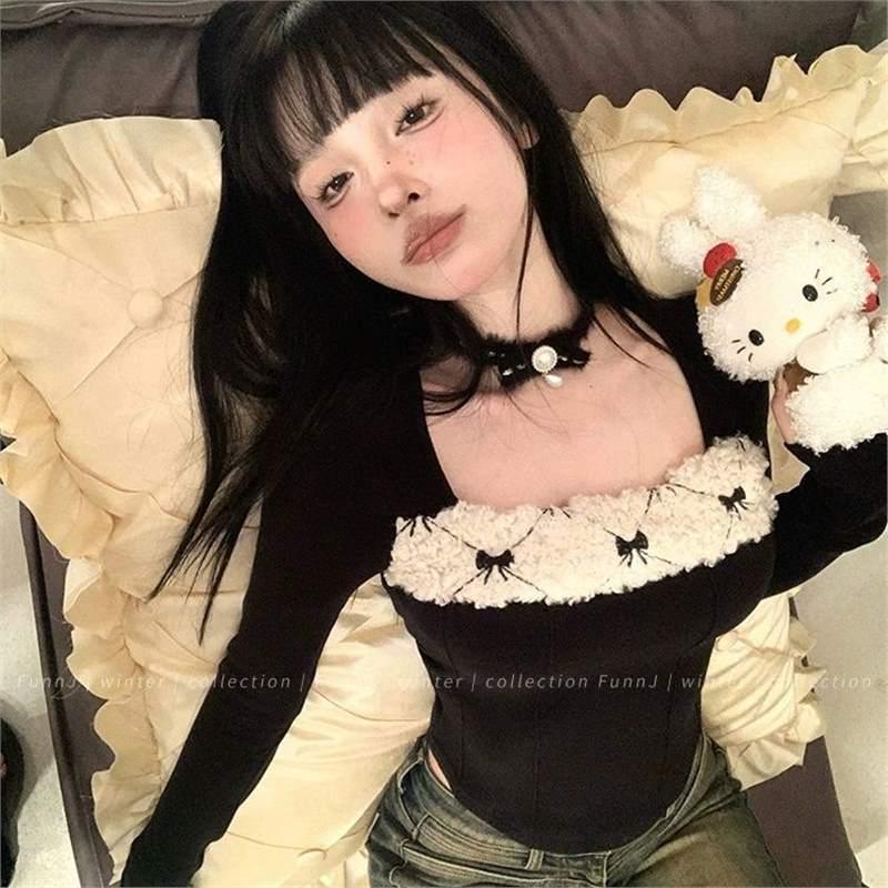 

De Velvet Retro Slimming Waist Shirt - Women s Niche Hot Girl Inner Wear Top Extra Large чорний