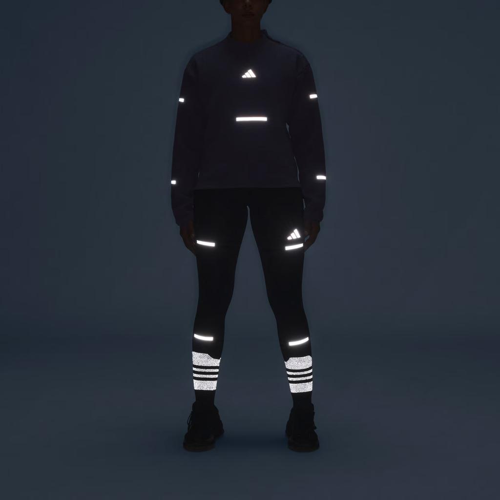 Adidas Adi365 Running Crewneck Logo Reflective Moisture-Wicking Warm Running Waffle Sweatshirt Women Sweatshirt JP3844