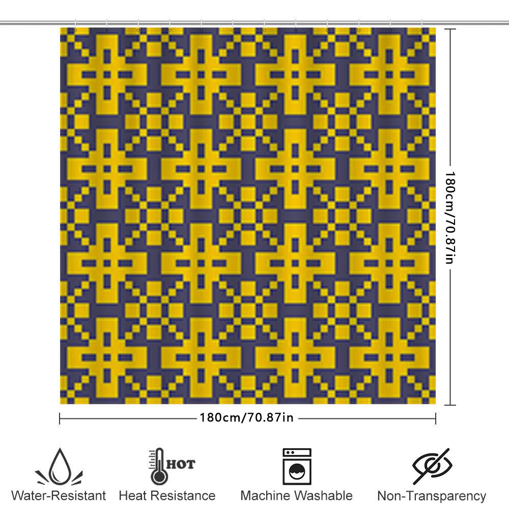 Modern Style Bath Shower Curtain With Blue Yellow Geometric Pattern For Home Decor 72X84 Inches