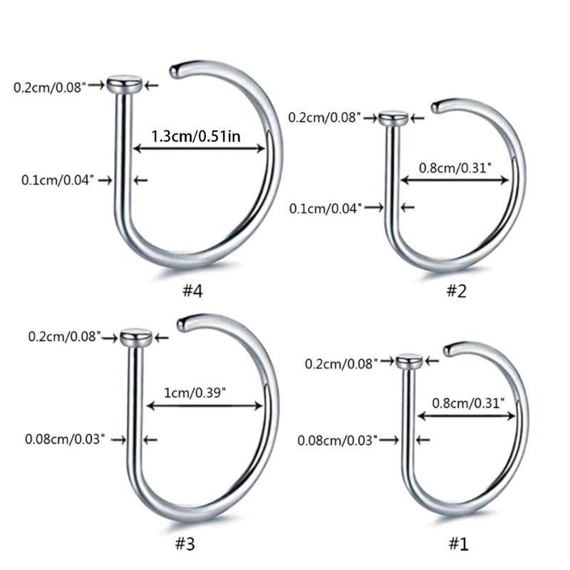 Curved Barbells Fake Nose Ring D-Shaped Tragus Helix Hoop Ring Stainless Steel Septum Ring Piercing Jewelry for Unisex