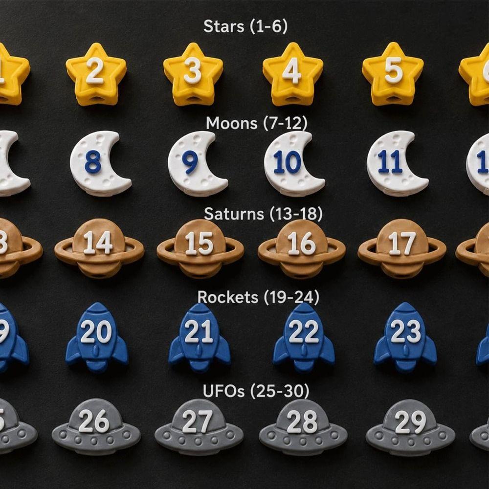 6/30PCS Space-Themed Numbered Pencil Toppers Reusable Pencil Labels Classroom Organization