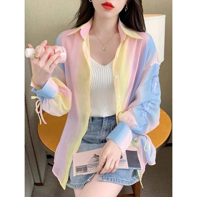 Colorful Women's Long Sleeved Shirts Unique Cuff Design Sun Protection Clothing Loose Fashionable Ladies Clothing