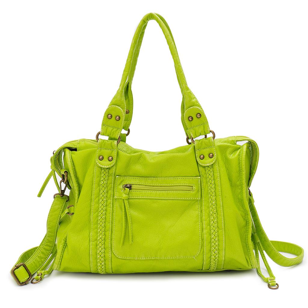 Vintage Washed PU Leather Large Capacity Tote Zip Pockets Braid Decor Shoulder Cross body Bag Unisex Women Daily Travel Handbag
