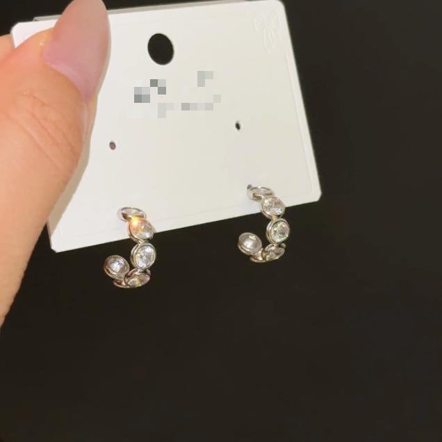 Copper Inlaid Geometric Zircon Round Stud Earrings - Retro Fashion Design
