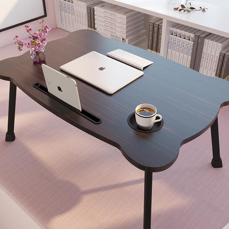 Small Foldable Laptop Desk with Cup Holder Card Slot Cute Bear Bed Desk Anti-slip Waterproof Tatami Table for Dormitory Student