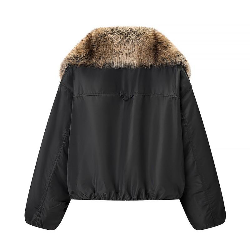 Giacca Bomber da Donna Invernale Streetwear con Collo in Ecopelliccia Spessa Calda Capo d'Abbigliamento Casual a Manica Lunga