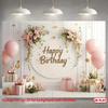 2D Elegantes Rosa Blumiges Happy Birthday Hintergrundtuch mit Wandpaneel