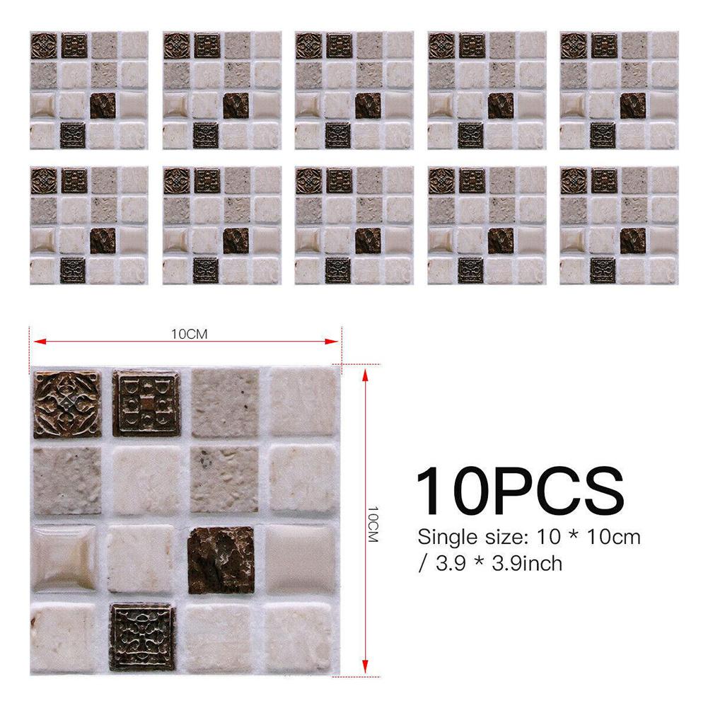 10pcs Wall Sticker Bright Film Mosaic Creative Tile Stickers Decorative 10*10cm Bathroom Kitchen Home Wall Decal Self-adhesive