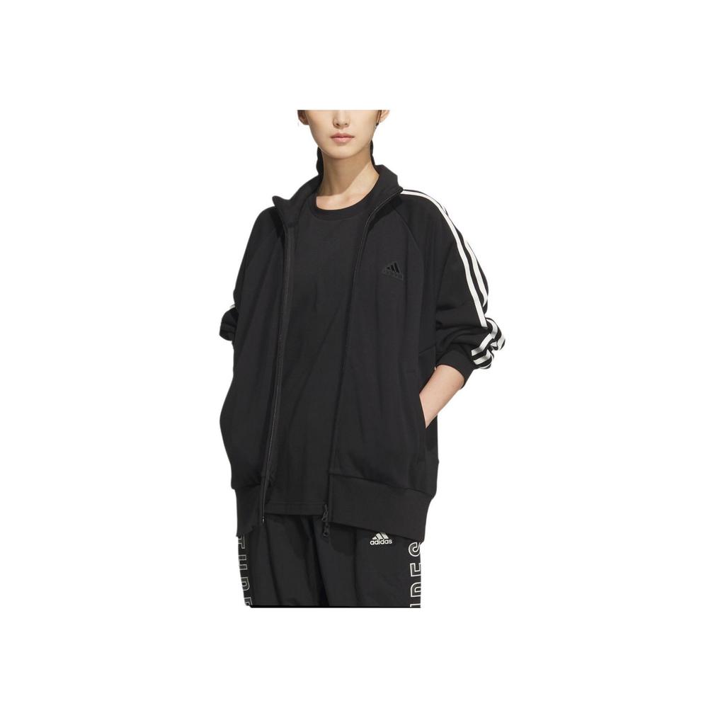 Adidas 3-Stripes Knit Track Top Retro Sports Stand Collar Casual Side Stripe Jacket Unisex Jacket Black JI6649