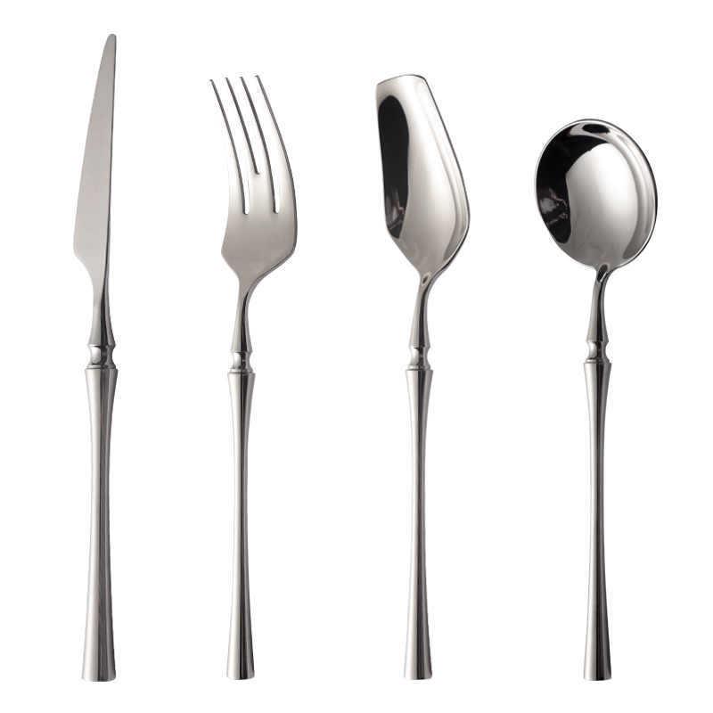 Elegant Cross-Border 304 Stainless Steel Cutlery Set: Slim Waist Steak Knife, Fork, Spoon, Soup Spoon & Flat Spoon.
