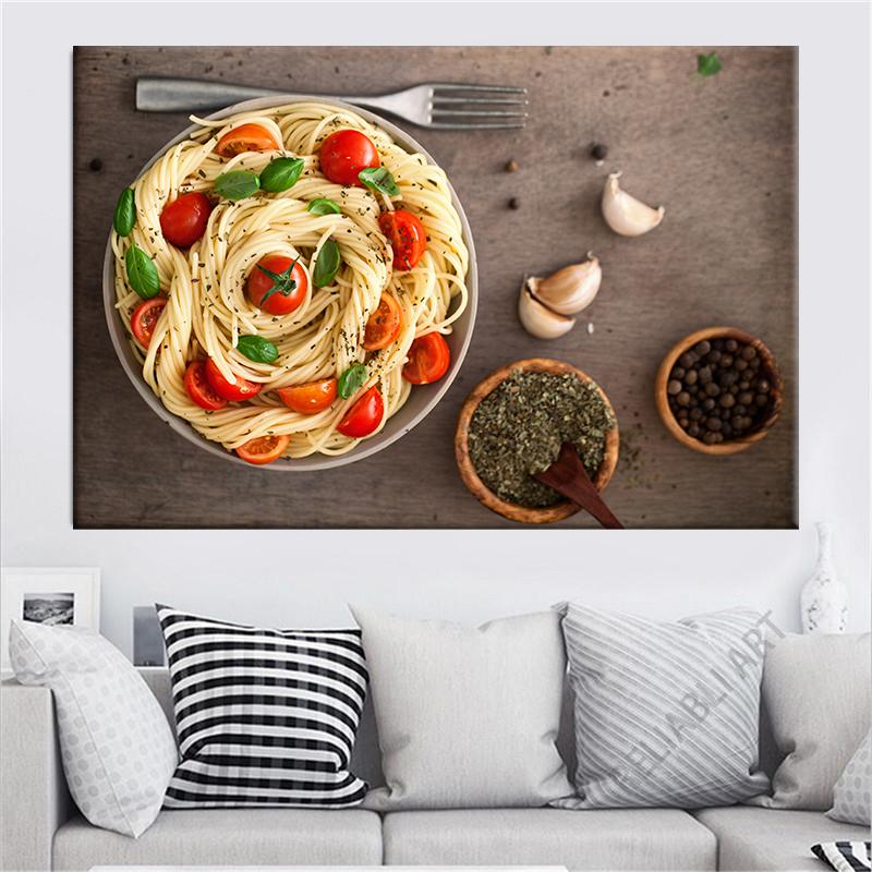 Lezzetli İtalyan Makarna HD Resimler Spagetti Makarna Domates Soslu Yemek Odası Mutfak Duvar Dekorasyonu için Tuval Boyama