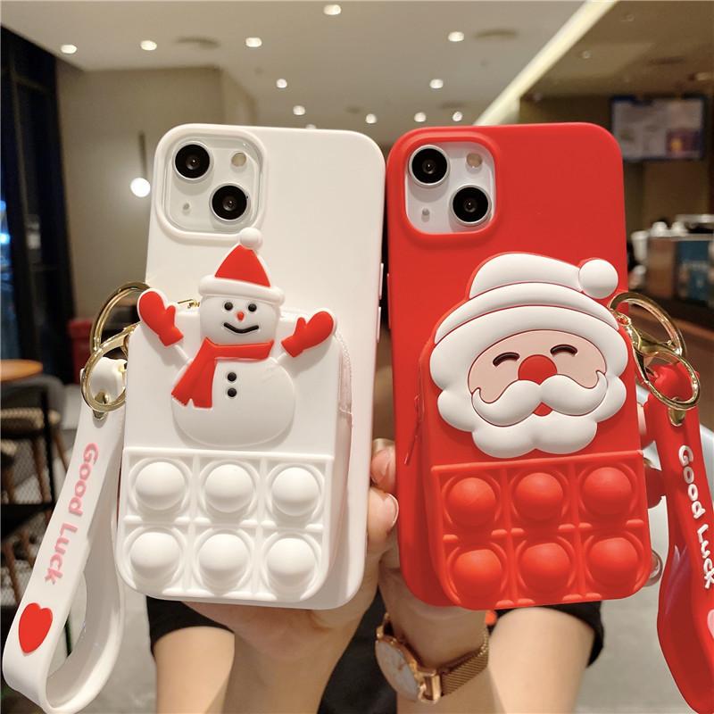 For Silicon 3D Cute Hand Strap Wallet Key Bag for iPhone 18 17 16 15 14 13Pro Max Xr Xs Bubble Game Cover Christmas Phone Case