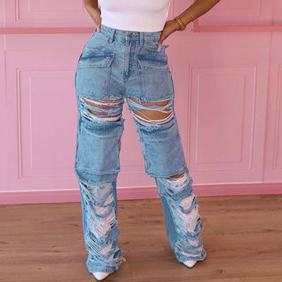 Women's Ripped Jeans High Waist Loose Straight Leg Pants Wide Leg Pants Women Jeans Y2K High Street Jeans