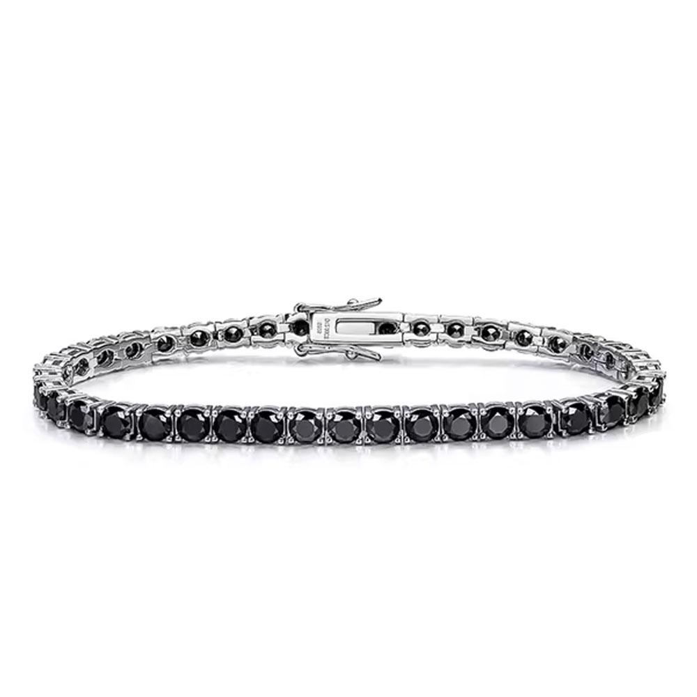 KNOBSPIN 3mm 4mm Black Moissanite Tennis Bracelet Full Diamond GRA 925 Silver Plated Hiphop Bracelets for Women Man