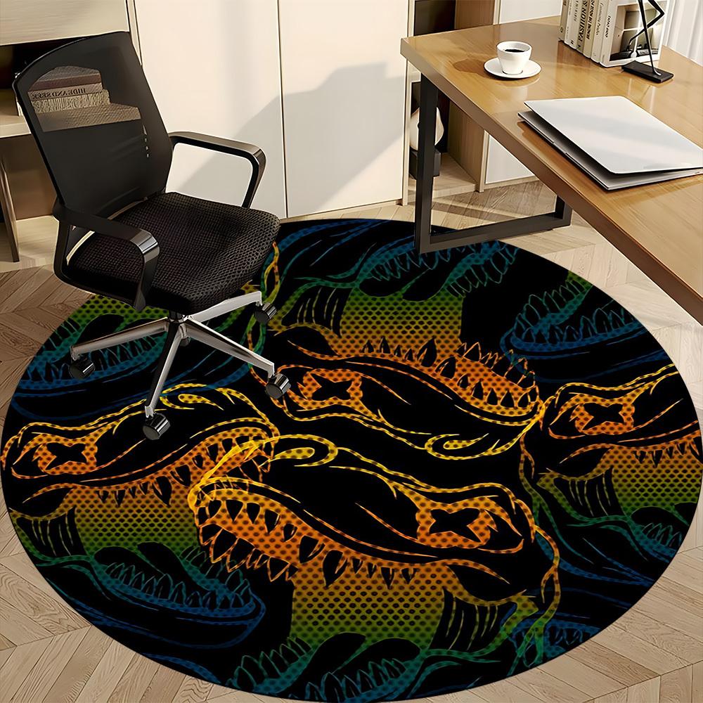1PC Dinosaur Pattern Office Round Area Rug, Indoor Mat Suitable For Office, Under Office Chairs Bedroom Living Room Home Decor, Room Deco 060