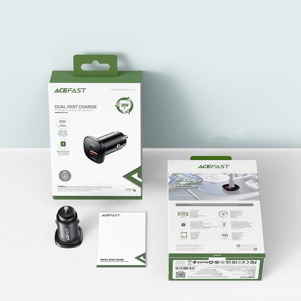 38W USB-C Car Charger USB Power Delivery QC 3.0 Black