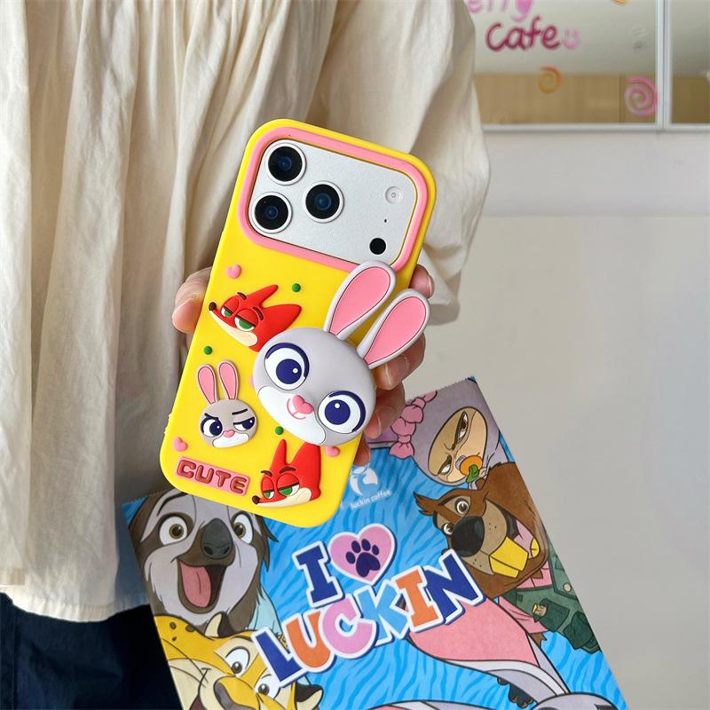Judy Rabbit Cartoon Stand Anti-Fall Case for iPhone 12/13/14/15/16/17 Pro Max