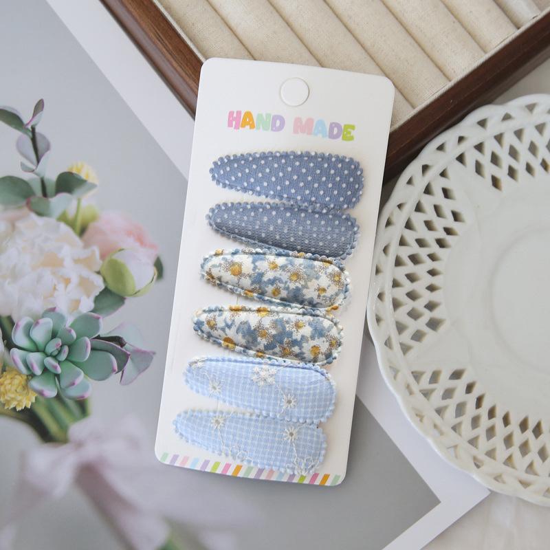 6Pcs/set Cute Floral Cotton Hair Clips Set Plaid Fabric Bows for Girls Baby Kids Hair Accessories Finishing Bangs Kids Headwear