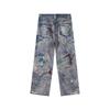 ZYLLO Herr Hög Street Oversized Hip Hop Jeans Byxor 3D-tryckta Vintage Denimbyxor Mode Streetwear Målade Raka Jeans