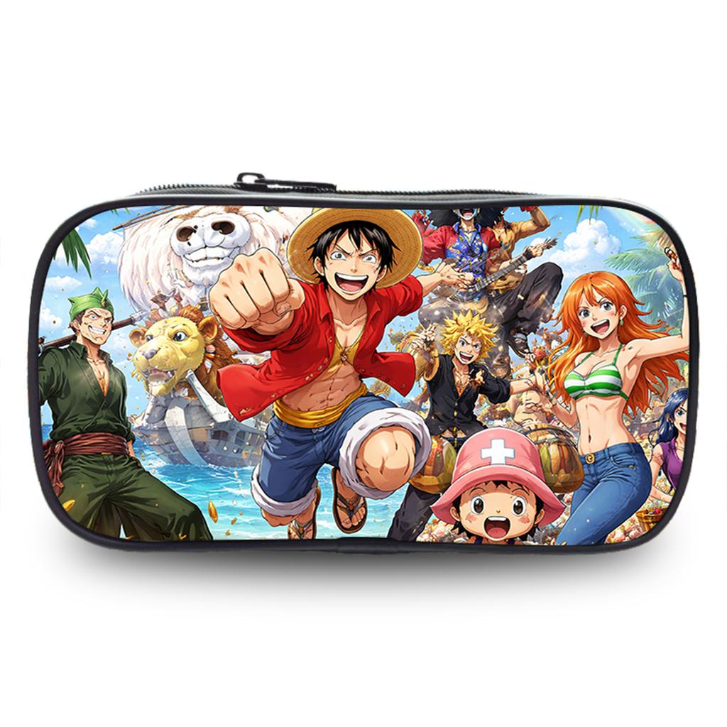 One Piece School Double Layer Pencil Case Large Capacity Durable Stationery Bag Lightweight Unisex Pen Pouch for Boys Girls 6-10