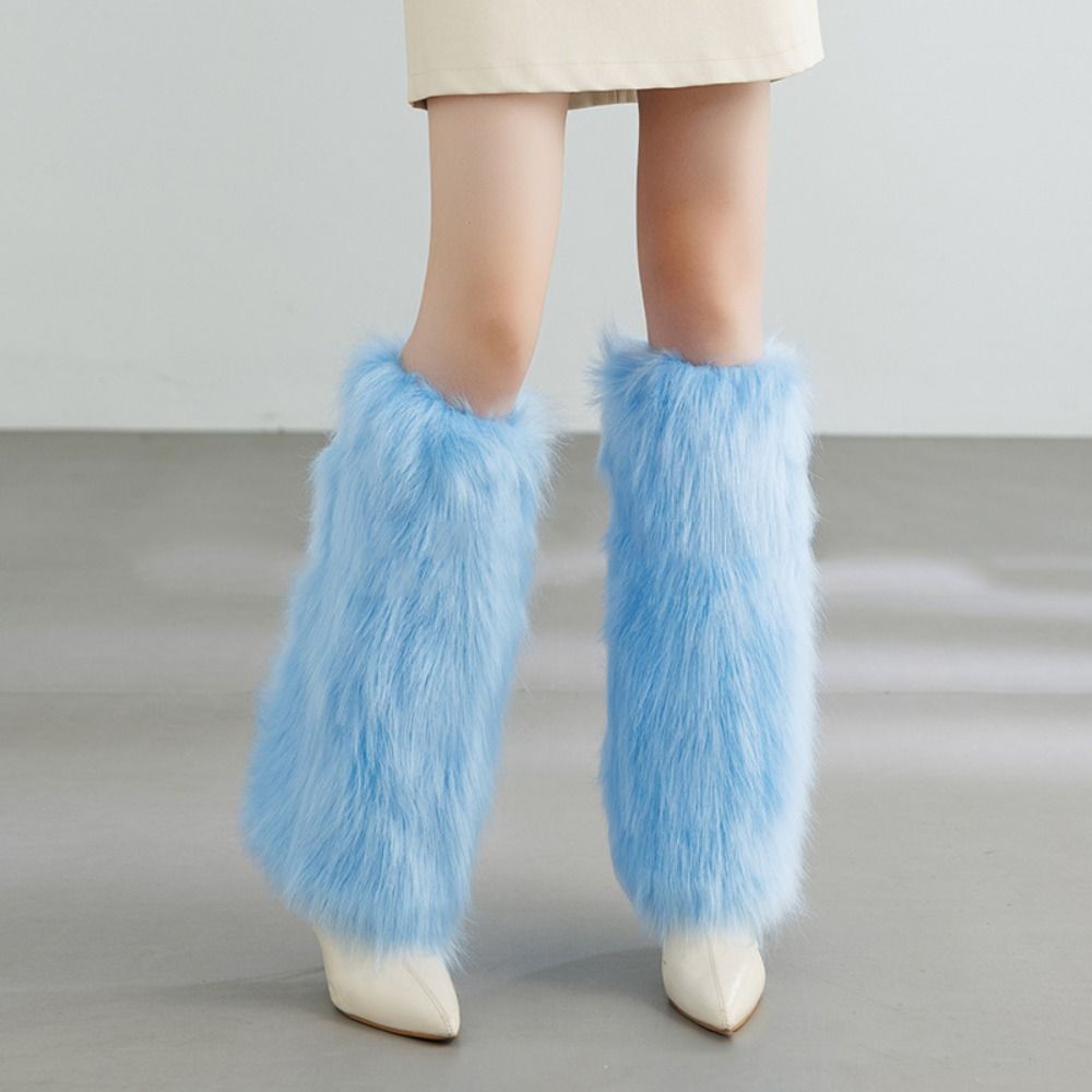 Faux Fur Furry Leg Warmers Y2K Long Tube Sock Fashion Warm Knee Sleeve Autumn/Winter