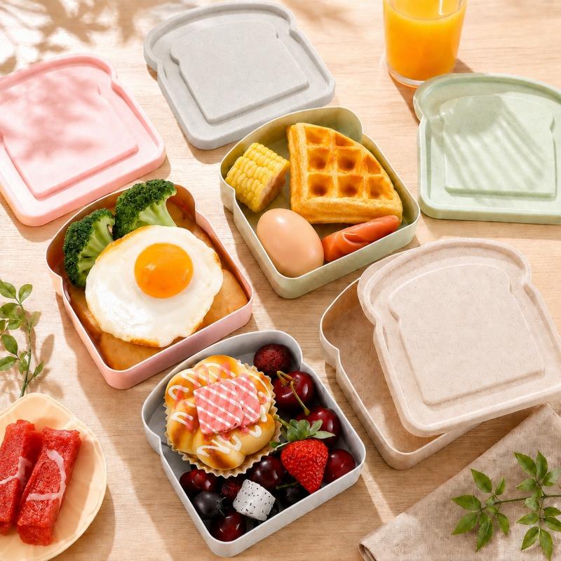 Toast Shaped Sandwich Container Reusable Wheat Straw  with Lid Portable Food Storage Box for School Office Camping Picnic