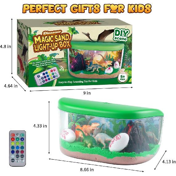 Dinosaur Terrarium Kit Gifts for Kids - DIY Night Light Up with Remote - Dinosaur Toys Arts and Crafts for Boys Fun Christmas Birthday Gifts for Ages