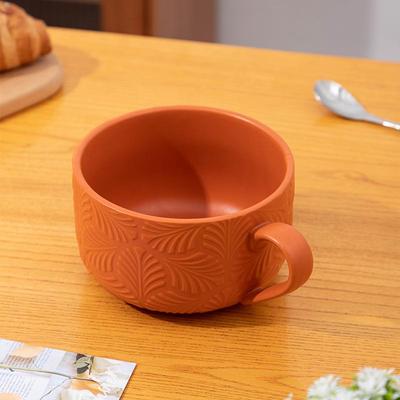 Retro Keramisk Frokostkopp med Bred Åpning - Stor Kapasitet, Enkel Håndtak Design