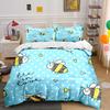 Cute Hand-drawn Bees with Hearts Pattern Bedding Set 1 Duvet Cover 2 Pillowcases for Adult and Children Luxury Gift Full Size