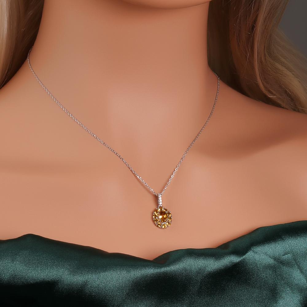 Brilliant and elegant natural Citrine 925 sterling silver pendant necklace for ladies' birthday and anniversary gifts