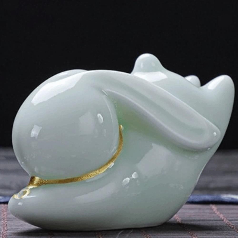 Cute Rabbit Shaped Tea Pet Ceramic Desktop Ornament Creative Scented Candle Holder  Living Room Rabbit Cyan