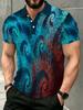 [Printed Design - Not Textured] Navy Collar with Red Gradient Fractal Spiral Swirl All-Over Print Men'S Polo Shirt