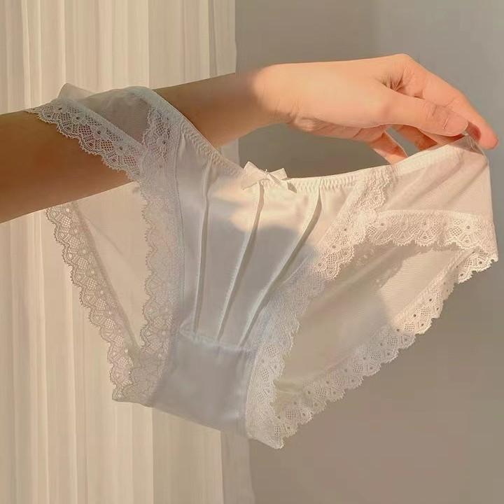 French retro satin panties women's lace sexy mesh briefs
