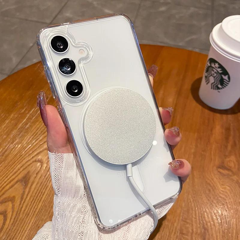 Magnetic Clear Acrylic Case For Samsung Galaxy S25 Ultra S24 S23 FE S22 S21 Plus A55 A35 A15 For Magsafe Wireless Charge Cover