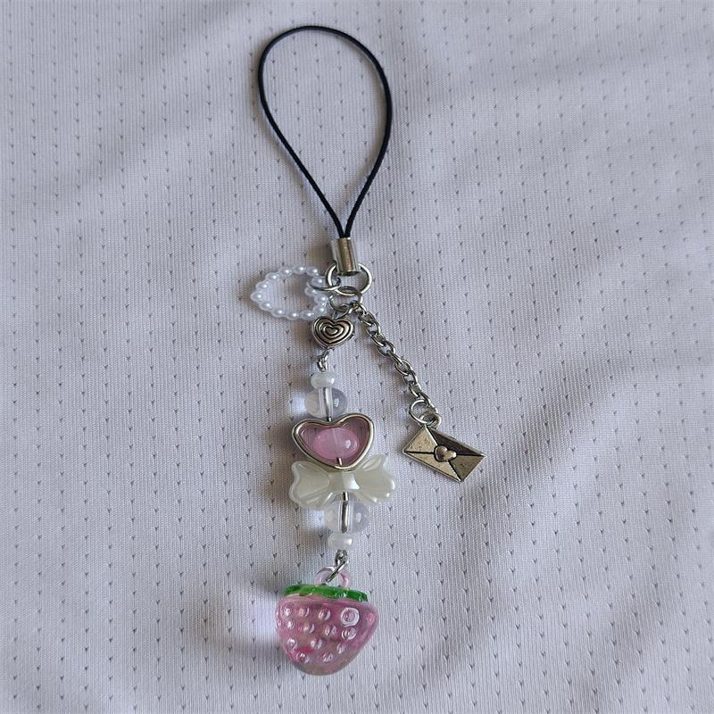 Nana & Hachi Matching Phone Chain Charms Red Pink Strawberry Bow Key Ring Anime Inspired Y2K Keychains Accessory Girlfriend Gift