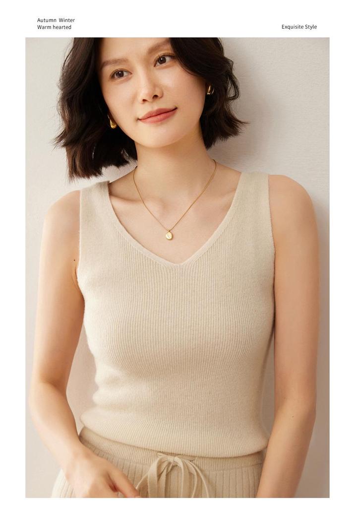 Casual Double V-Neck Cashmere Vest - Loose, Comfortable Fit, Ready-to-Wear, Warm for Autumn/Winter, Versatile Everyday Style