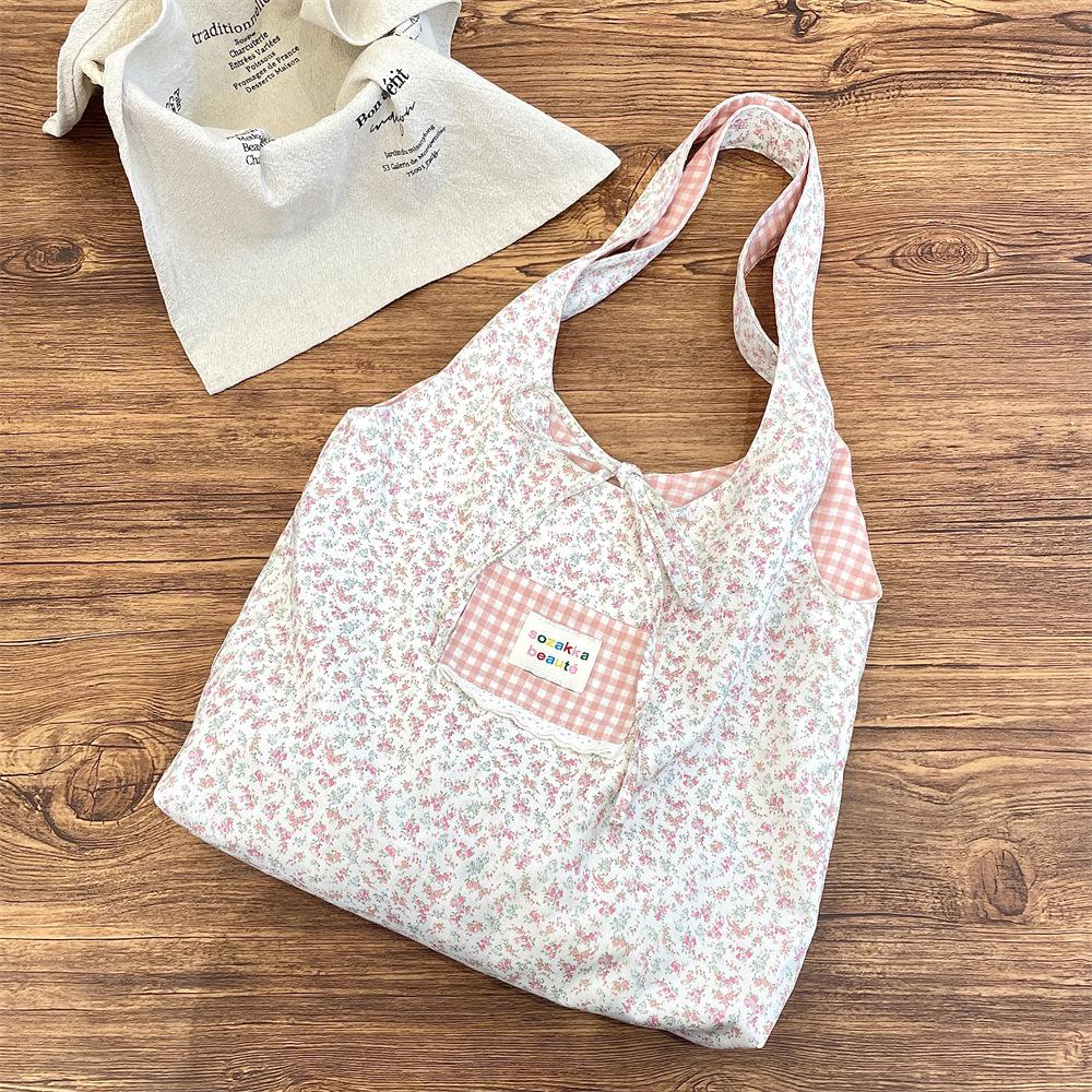 

22 Flower Art Canvas Floral Vest Bag Fairy Bag Student Portable Large Capacity Commuter Shoulder розовый