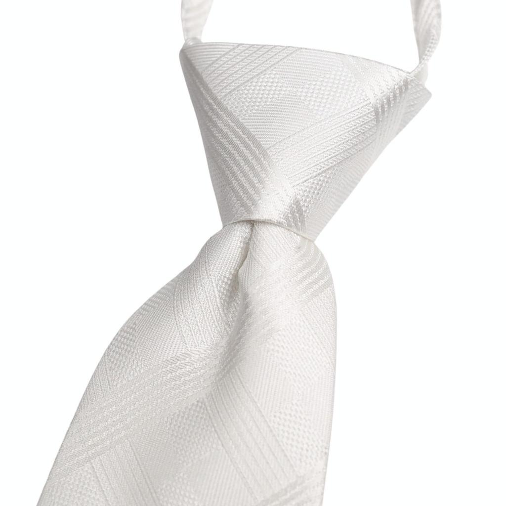 [Michiko London] One-touch Tie, Brand Name, Striped Silk, Zipper Tie, No Tying Required, Easy To Wear, White, 8cm Wide, MKZP-01-W8, Gift, Stylish.