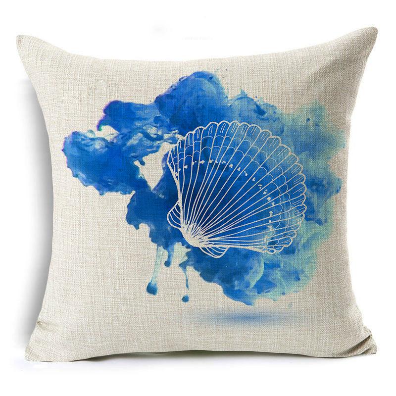 Marine Life Pillow Case Seahorse Shell Cushion Cover Linen Pillow