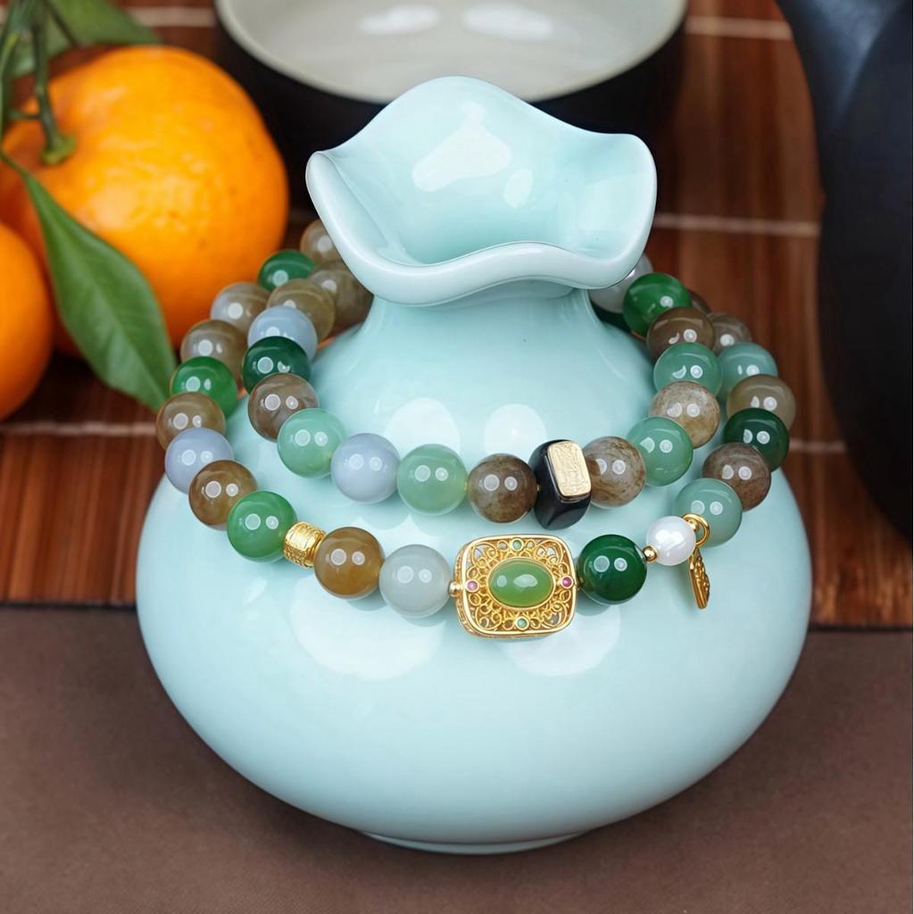 Guoguo Hetian Jade Multi-Treasure Bracelet with Copper, 8mm