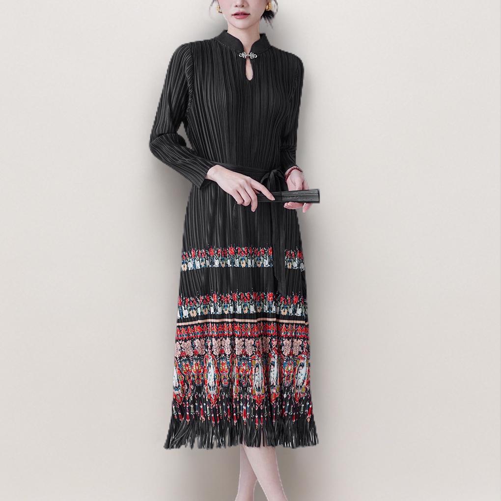 

High-End Ethnic Retro Pleated Mid-Length Dress for Plus Size Women One Size червоний