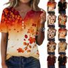 Women's Fashion Casual Short Sleeve Button Down Top with Maple Leaf Print